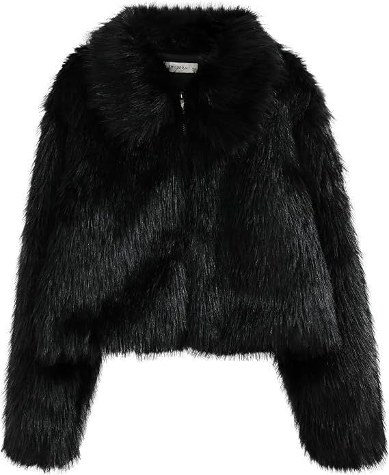 Dames Faux Fur Jas Kort Warm Met Rits en Kraag