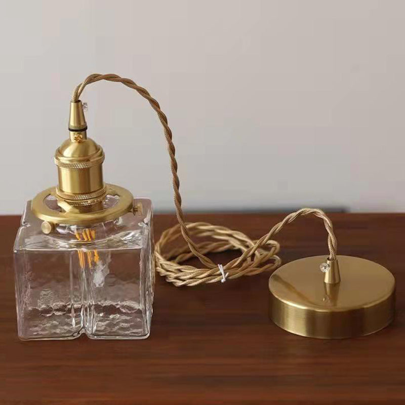 Vintage Hanglamp met Gegolfd Glas & IJzeren Armatuur – Vierkant/Rechthoekig – Scandinavisch Design voor Woonkamer