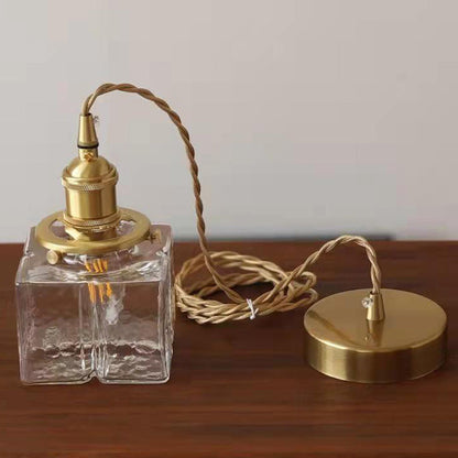 Vintage Hanglamp met Gegolfd Glas & IJzeren Armatuur – Vierkant/Rechthoekig – Scandinavisch Design voor Woonkamer