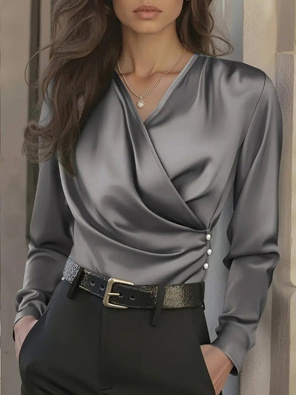Dames Blouse V-Hals Stijlvol Luxe Wikkelblouse