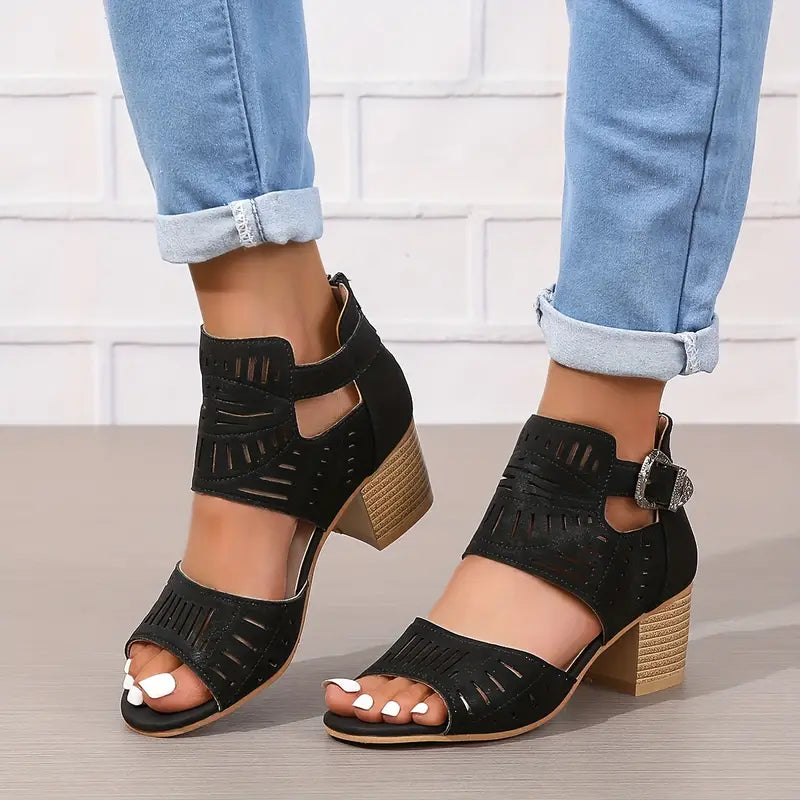 Damen Sandalen met Hoge Hak van Leer Zwart