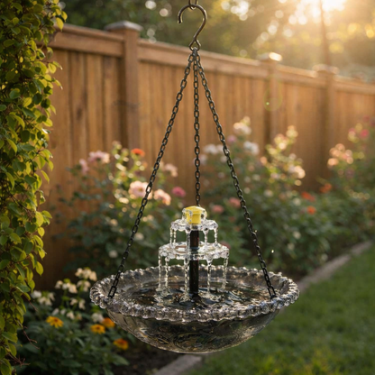 Hangende Zonnevogeldrinkbak Glas Fontein 2-Traps 25,5cm Tuin Terras Balkon Zonne-energie Kabellos Vogelbad Waterval Blauw Roze Zwart