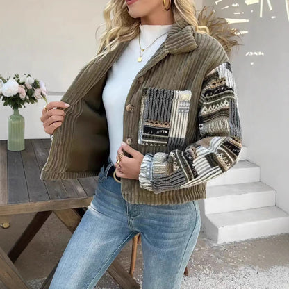 Dames Jas met Patchwork Details Elegant Model