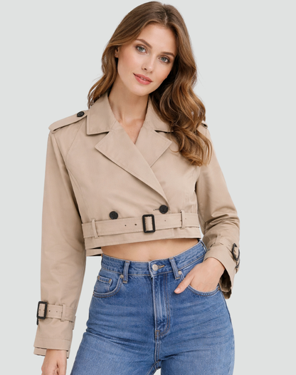 Korte Trenchcoat Dames Regular Fit Katoen
