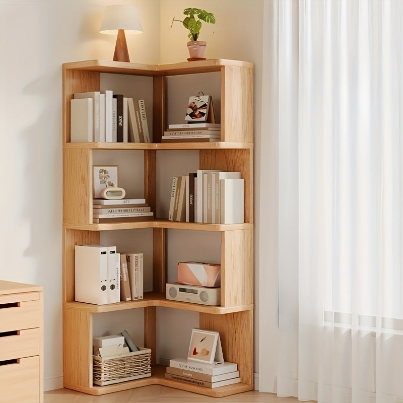 Houten Hoekrek Massief Hout – 162 cm Wandmontage Schuin Met Afgeronde Randen Voor Boeken en Decoratie
