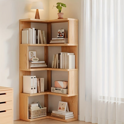 Houten Hoekrek Massief Hout – 162 cm Wandmontage Schuin Met Afgeronde Randen Voor Boeken en Decoratie