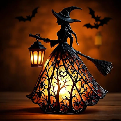 Halloween Decoratieve Lantaarn 30cm Gotisch LED Lamp Zwart Oranje Heksenlamp voor Feest Veranda Tafel Decoratie Mystieke Sfeer