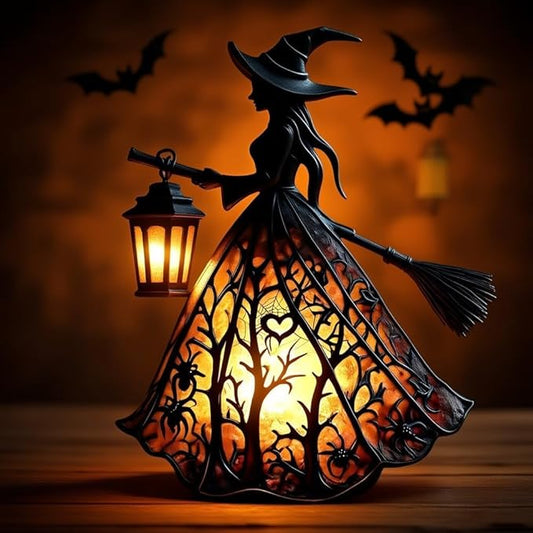 Halloween Decoratieve Lantaarn 30cm Gotisch LED Lamp Zwart Oranje Heksenlamp voor Feest Veranda Tafel Decoratie Mystieke Sfeer