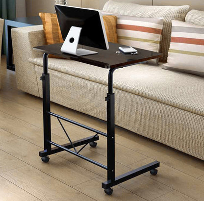 Laptoptafel Op Wielen Verstelbaar Zwart Staal Hout Bijzettafel Sofa Bureau