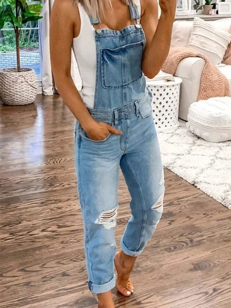 Dames Jumpsuit Blauwe Denim Comfortabele Mouwloze Jurk