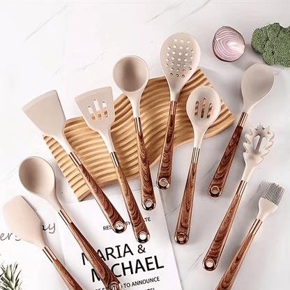 Keukenset Siliconen 10 Delig Hittebestendig Anti-aanbak Kookgerei Set Houten Handvat Keuken Tools Set