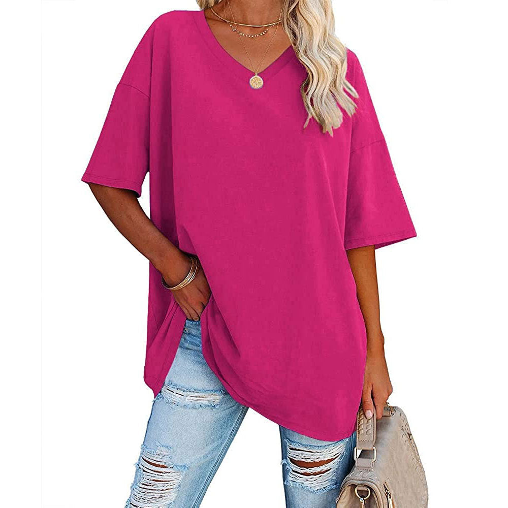Dames T-shirt V-hals Losse Fit Basis Top Casual