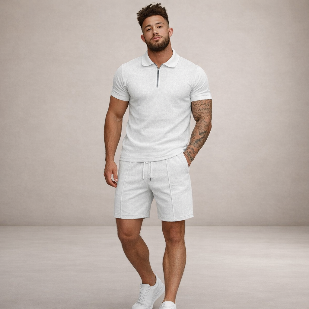 Heren Poloshirt en Shorts Set Slim Fit Ademend Korte Mouw