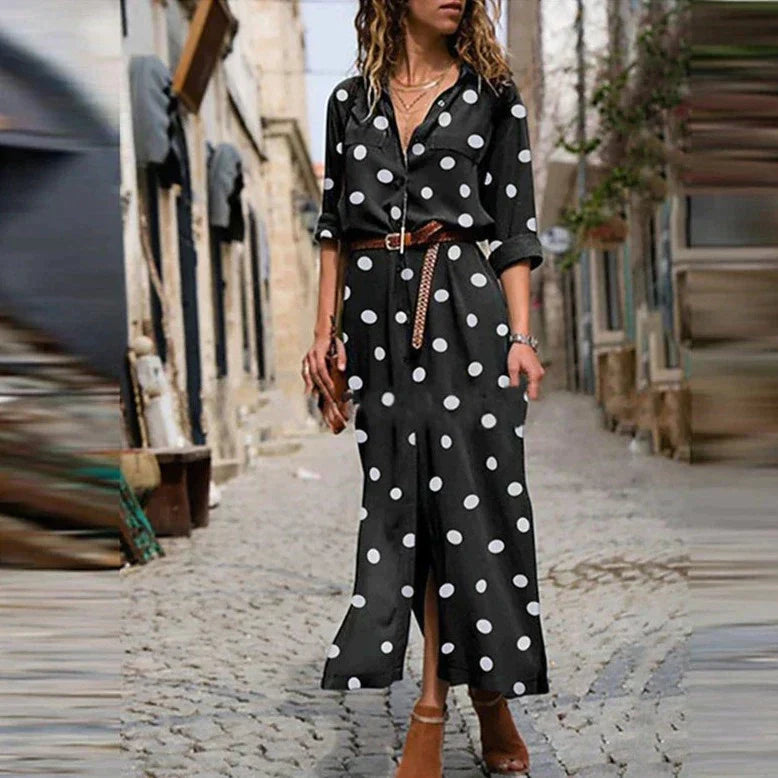 Stippen Jurk Freja Zwart Elegante Vrouwelijke Stijl