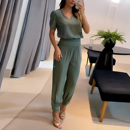Dames Broek Blouse Set met Pofmouwen Elastisch