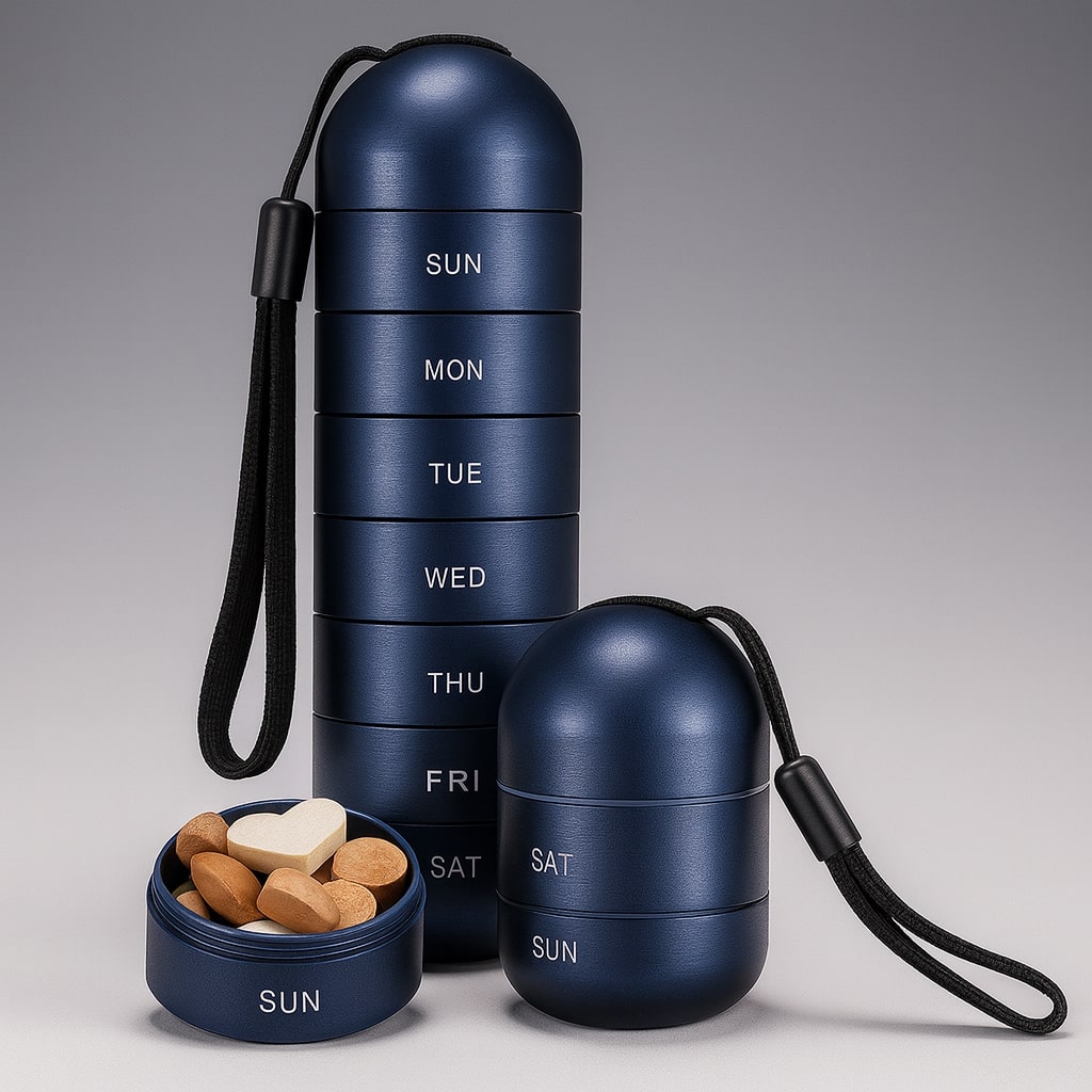 Pillendoos Aluminium 7 Vakken Waterdicht Compact Voor Reizen