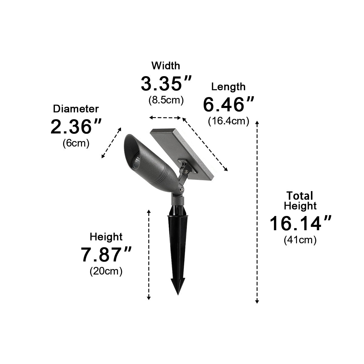 Tuinspot Grondspot Aluminium Zwart IP65 Zonne-energie Bedraad 5W Tuin Oprit Patio Spotlight Tuinverlichting Verstelbaar