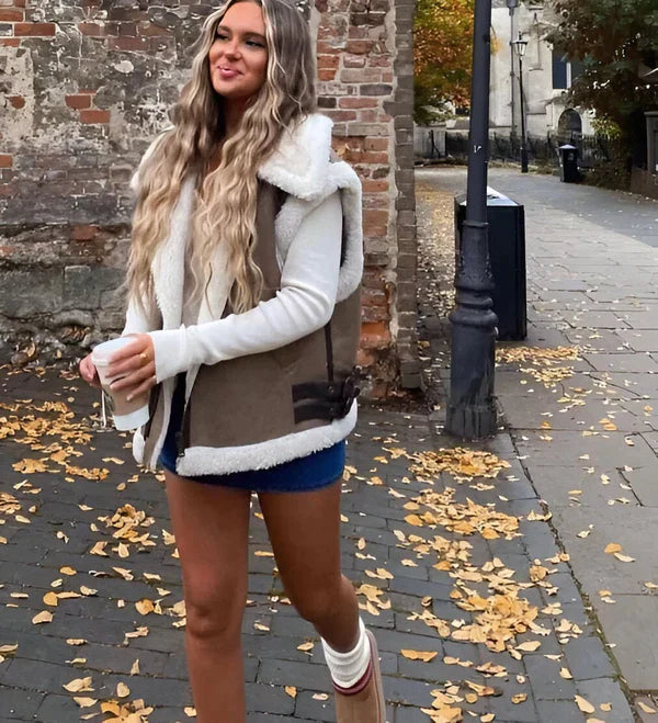 Zachte Teddy Vest voor Vrouw Warm Herfstkleuren