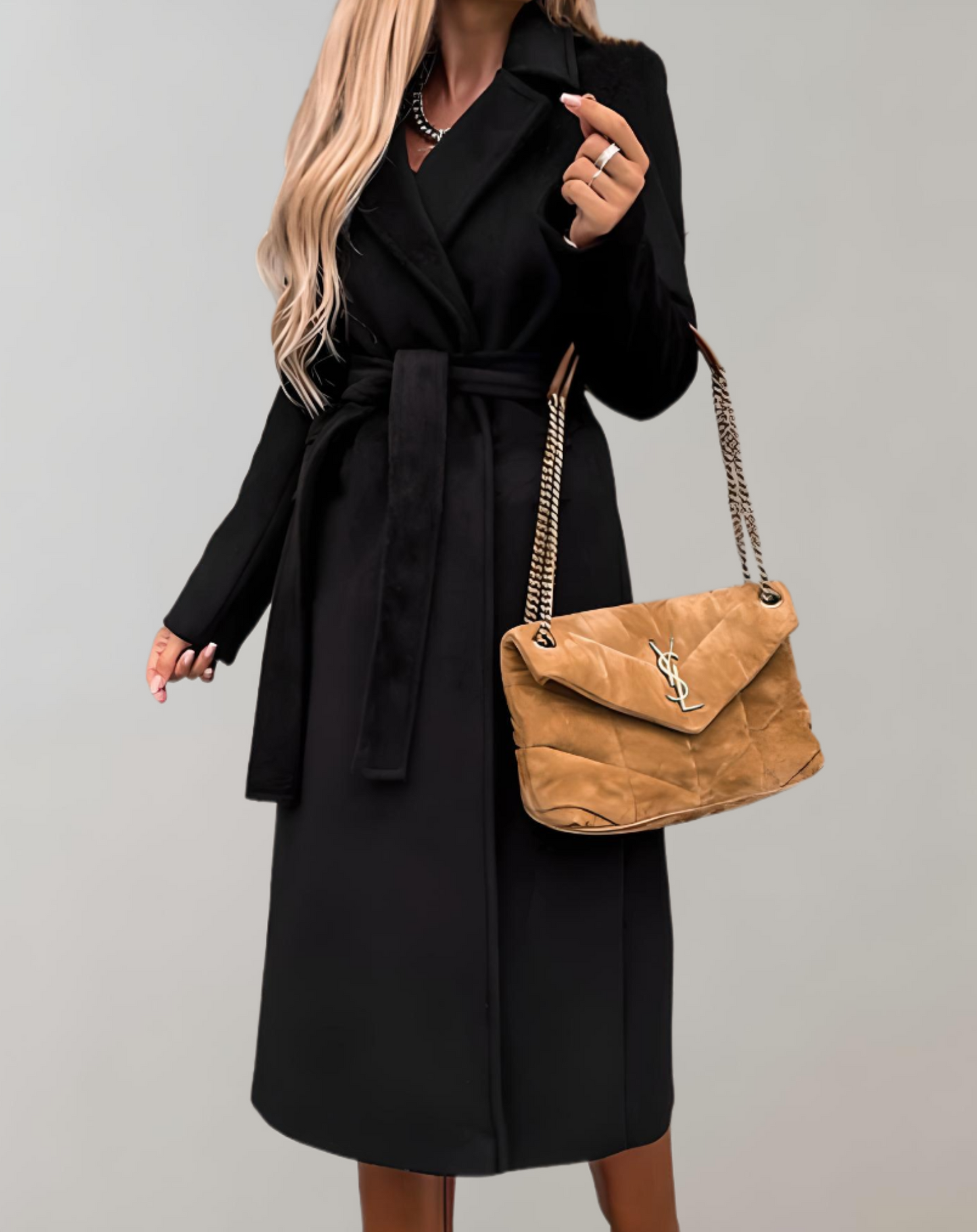 Dames Herfstjas Lange Warme Parka Met Riem
