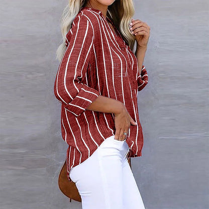 Vrouwelijke Blouse Gestreept Met Knopen Elegant → Gestreepte Blouse voor Vrouw Met Knopen Klassiek - StudioMarella