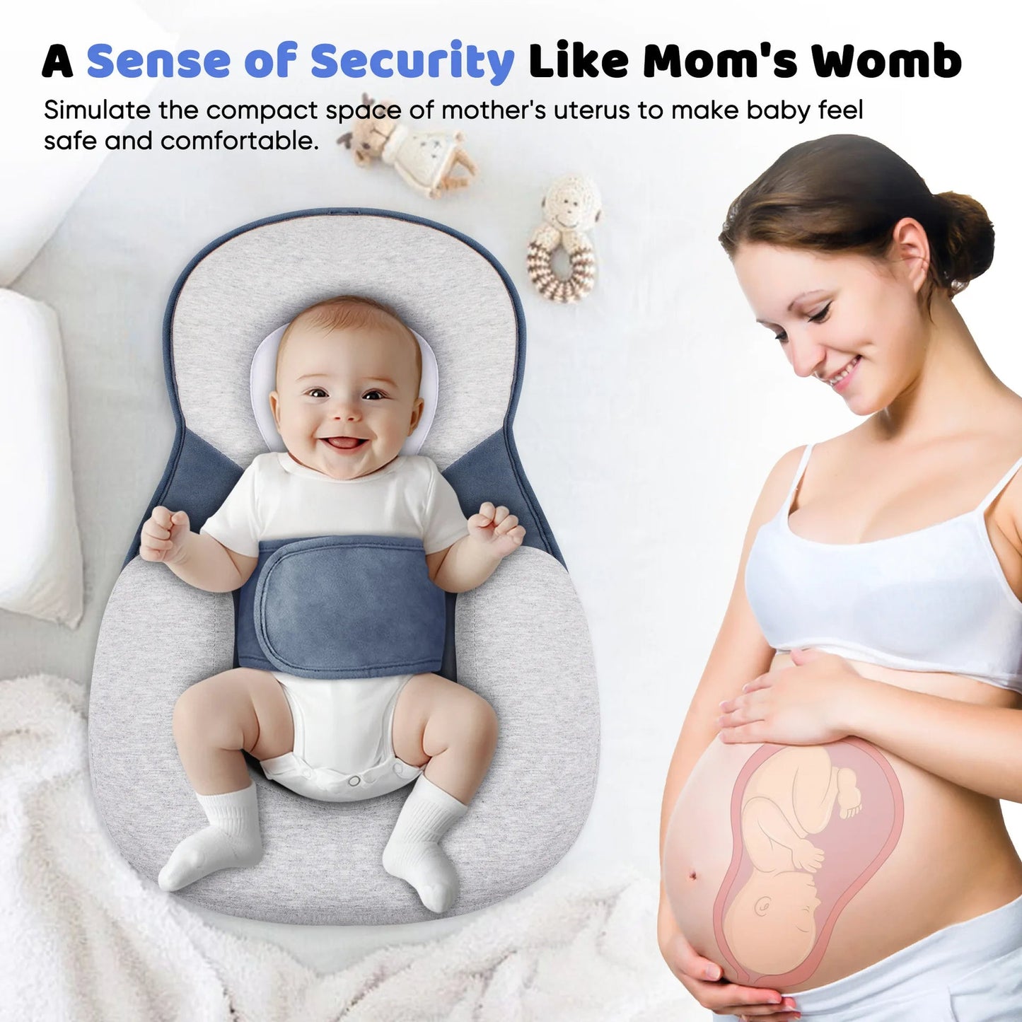 Verhoogd Babynestje met Anti-Reflux Ondersteuning 15° Incline Microparels Vulling Comfortabel Liggen Pasgeborenen