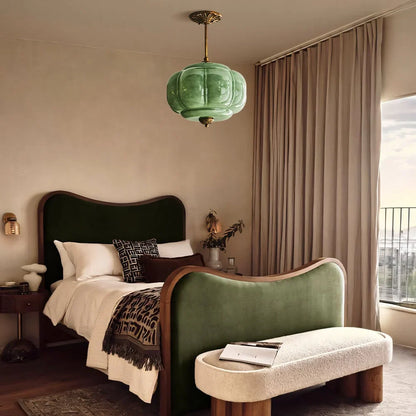 Antique Brass Plafondlamp met Groen Glas Pompoendesign - Elegante Hanglamp voor Eetkamer Keukeneiland Slaapkamer