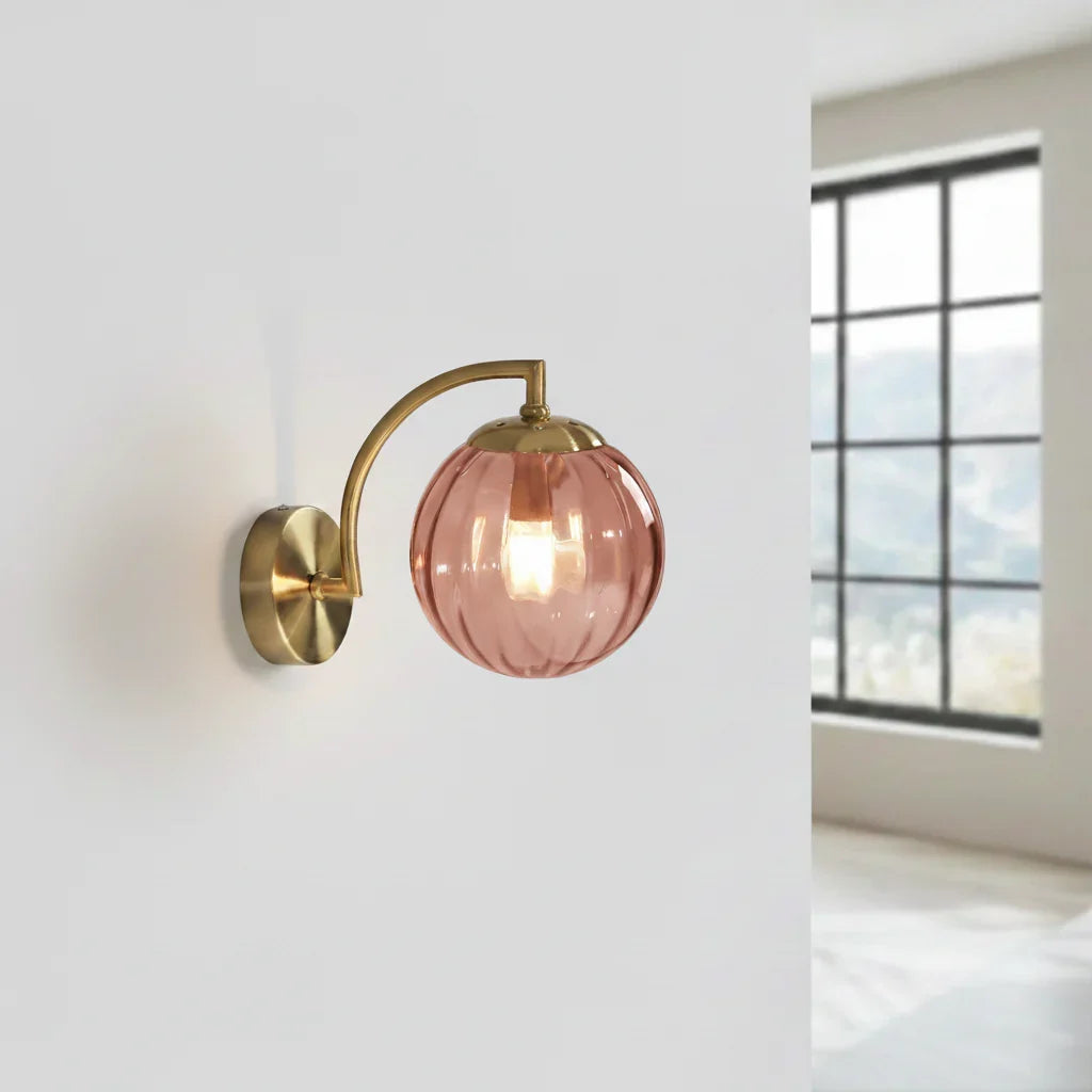 Wandlamp Bol Getint Glas Goud Metaal E14 Woonkamer Slaapkamer Hal Retro Modern