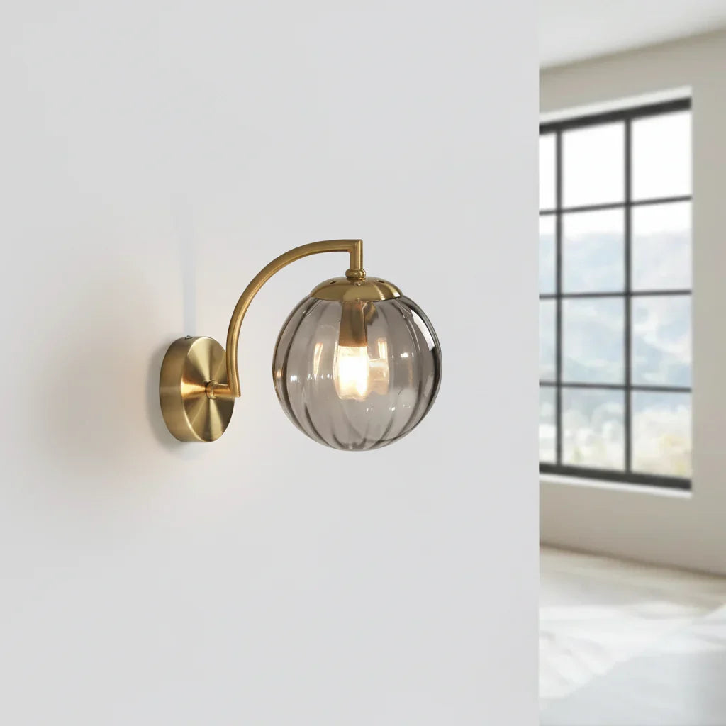 Wandlamp Bol Getint Glas Goud Metaal E14 Woonkamer Slaapkamer Hal Retro Modern