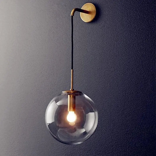 Wandlamp Bol Glas Aluminium E27 5W Industrieel Goud Zwart Woonkamer Slaapkamer Hal