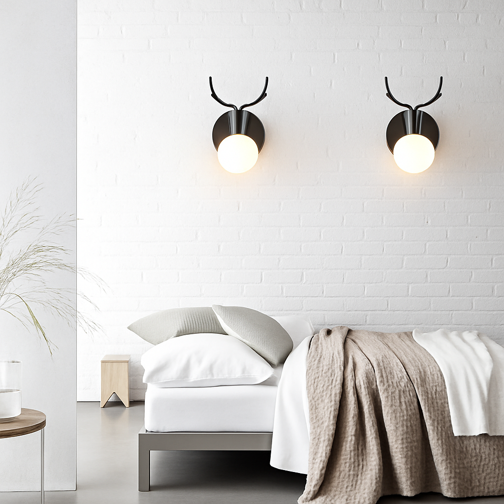 Wandlamp Hert Metaal Hout Zwart E27 Woonkamer Slaapkamer Hertenlamp Wandlicht Decoratief Rendier Keuken Kinderkamer