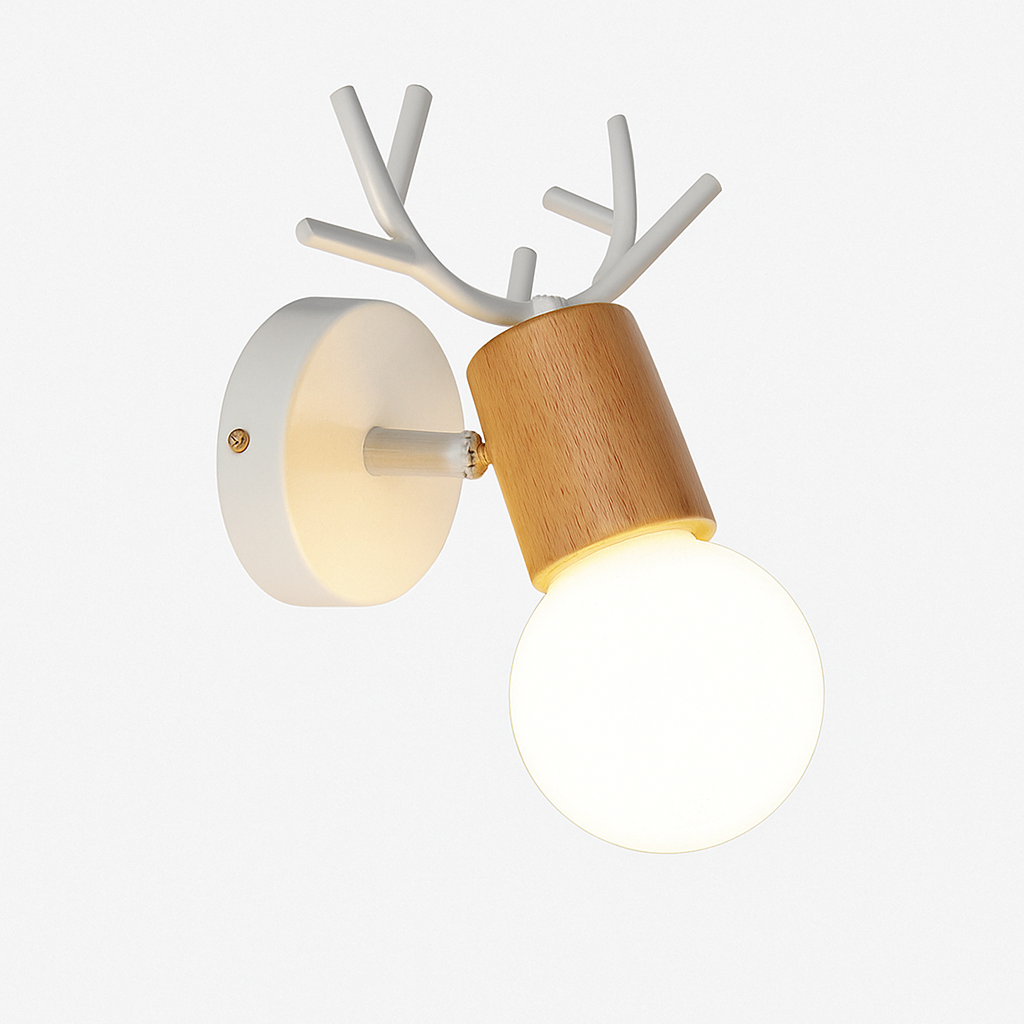 Wandlamp Hert Metaal Hout Zwart E27 Woonkamer Slaapkamer Hertenlamp Wandlicht Decoratief Rendier Keuken Kinderkamer