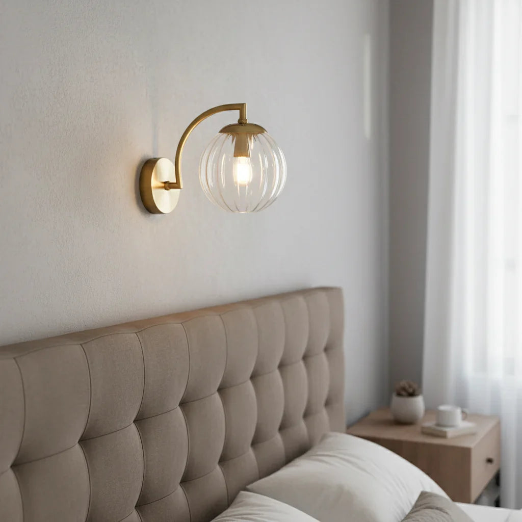 Wandlamp Bol Getint Glas Goud Metaal E14 Woonkamer Slaapkamer Hal Retro Modern