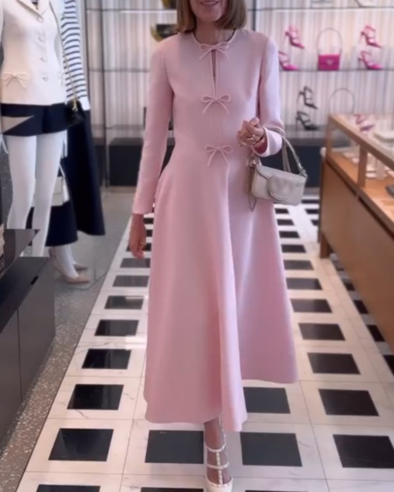 Vrouwelijke Jurk Effen Kleur met Strikken Klassiek Design - StudioMarella