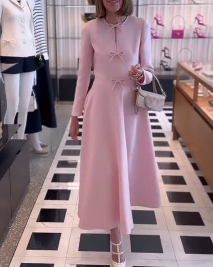 Vrouwelijke Jurk Effen Kleur met Strikken Klassiek Design - StudioMarella