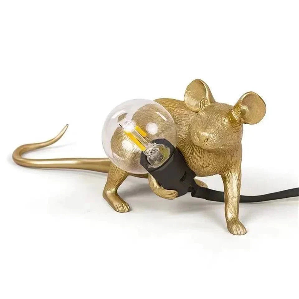Design Muis Tafellamp | Decoratieve Tafellamp van Resin met Lichtbron – Goud of Wit