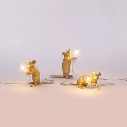 Decoratieve Tafellamp met Dierenfiguur – Hars – Gouden en Witte Muis – E12 – Warme Sfeerverlichting voor Woonkamer Slaapkamer Kantoor