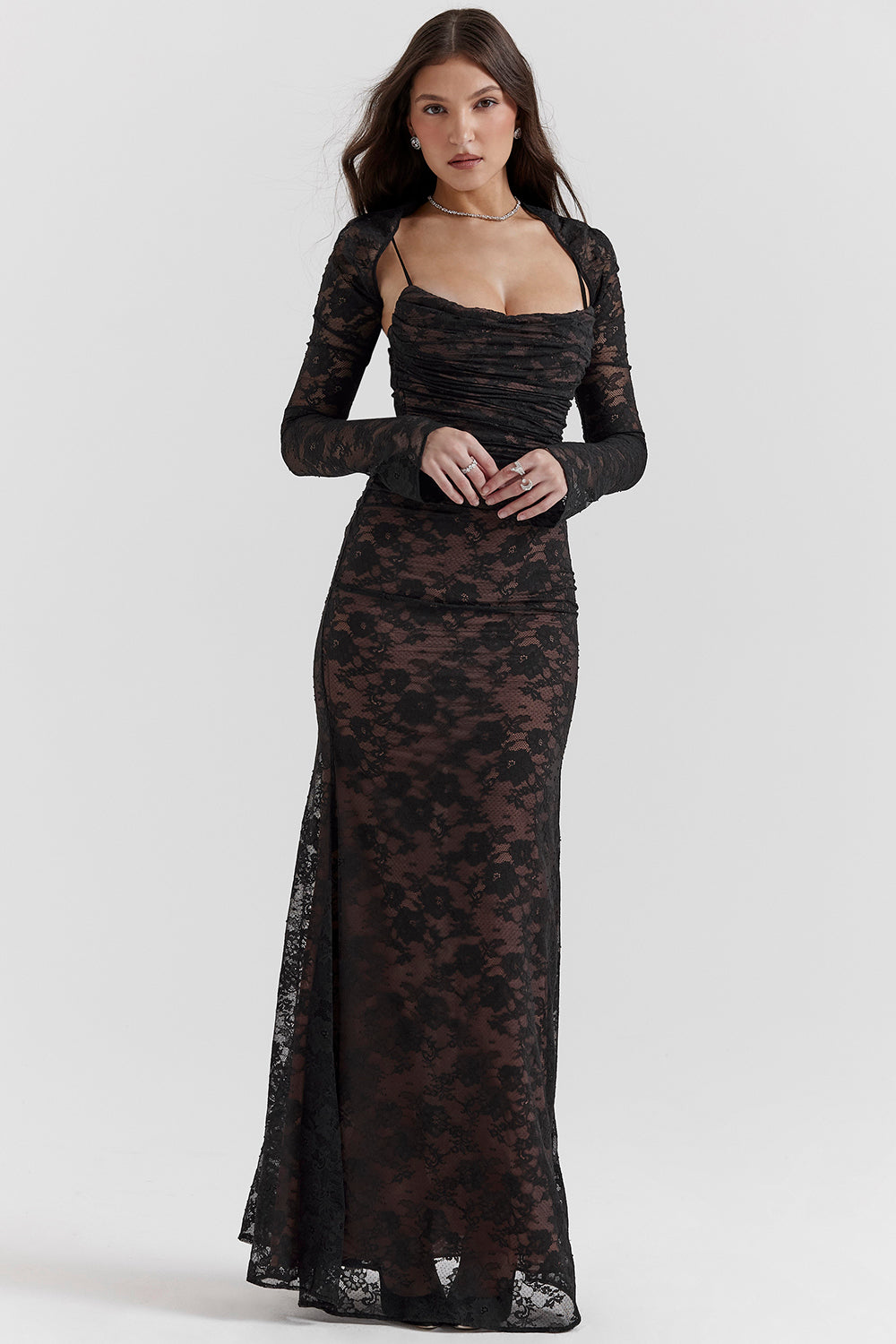 Korset Jurk Chique Maxi met Kant en Ruche Details