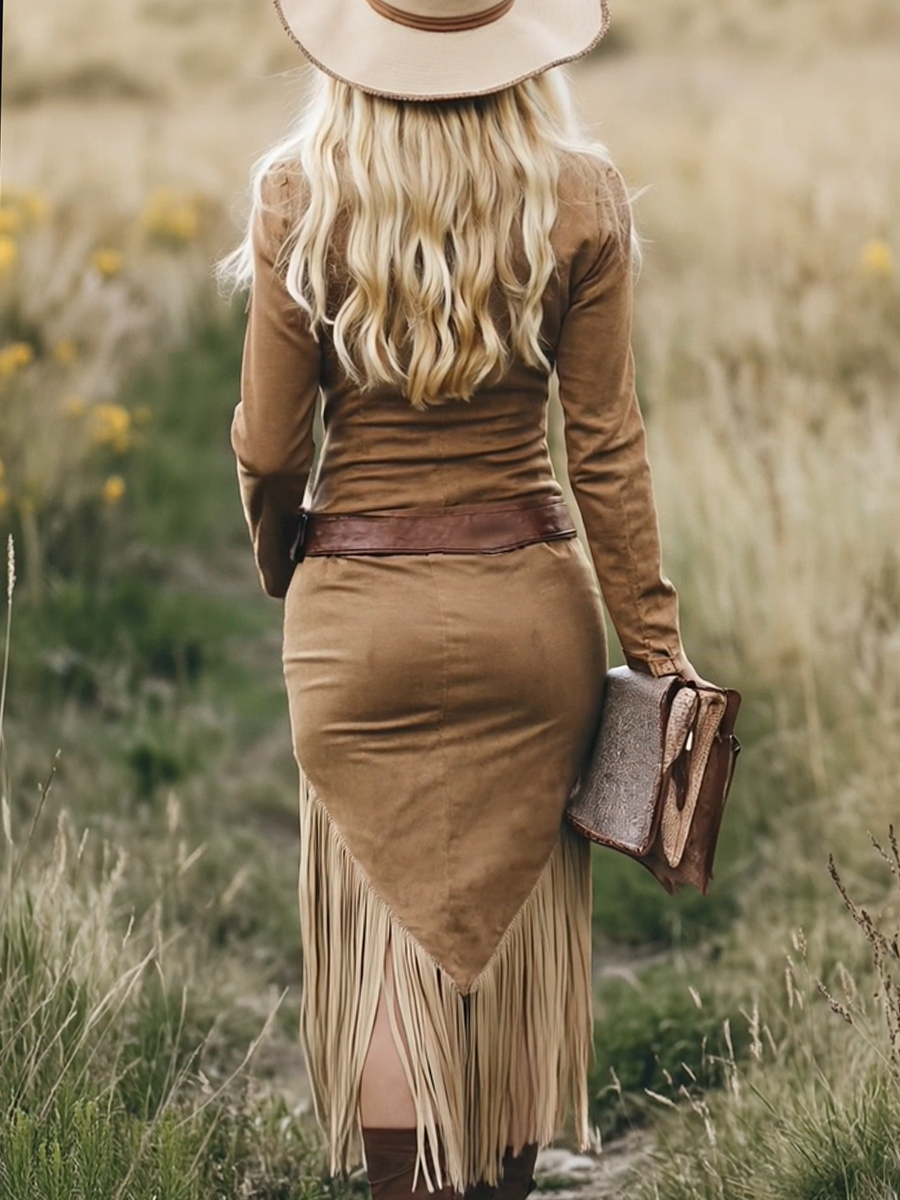 Western Midi Jurk met Kraag en Rits voor Vrouw