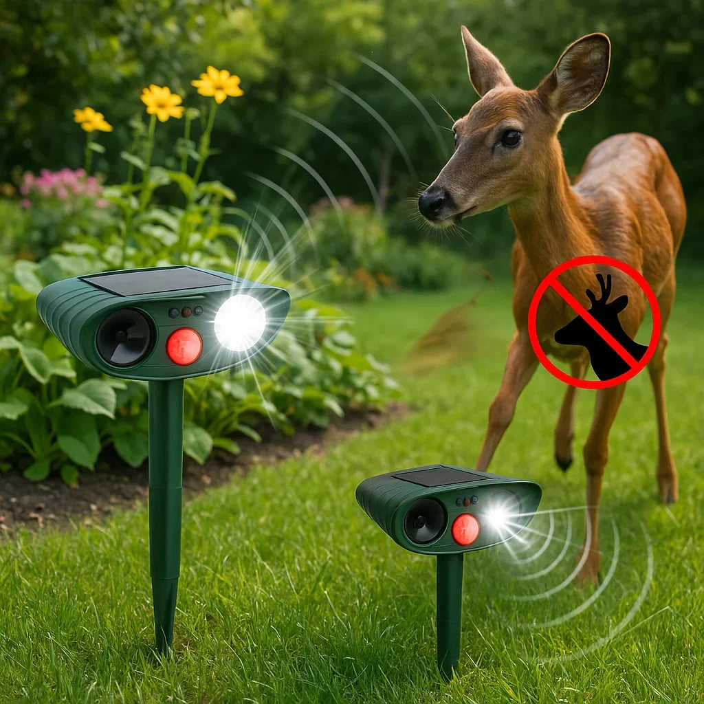Zonne-energie Ultrasone Hertenafweerder – Effectieve Dierverdrijver voor Tuin & Erf binnen 48 Uur