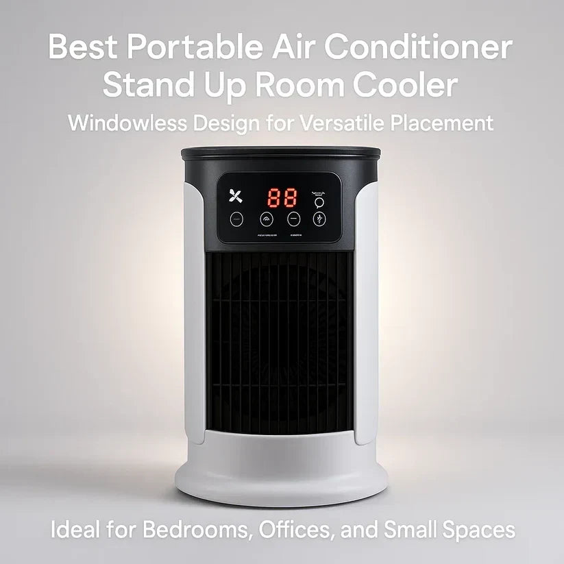 Mobiele Aircooler met Vernevelaar | Raamloze Verdampingskoeler voor Thuis en Kantoor | 300ml Watertank | Fluisterstil <23dB | Energiezuinig 18W
