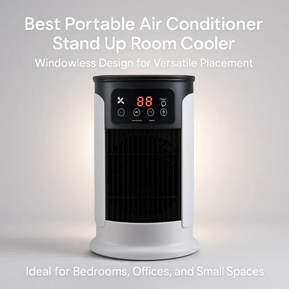 Mobiele Aircooler met Vernevelaar | Raamloze Verdampingskoeler voor Thuis en Kantoor | 300ml Watertank | Fluisterstil <23dB | Energiezuinig 18W