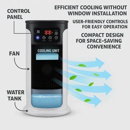 Mobiele Aircooler met Vernevelaar | Raamloze Verdampingskoeler voor Thuis en Kantoor | 300ml Watertank | Fluisterstil <23dB | Energiezuinig 18W