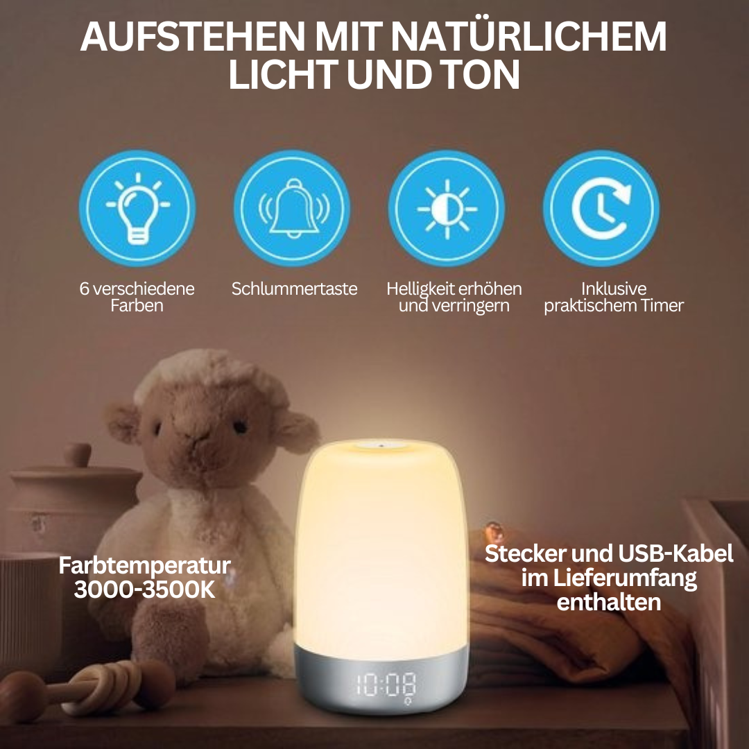 Wake-up Light met Natuurgeluiden en Zonsopgang-simulatie – Oplaadbaar USB-C Nachtlampje met Dimbaar Warm Licht