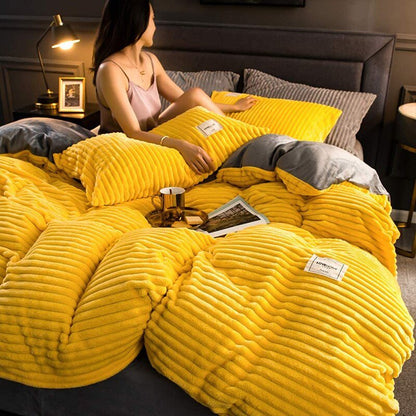 Fleece Dekbedovertrek Hoogwaardig Fleece Groen Ribpatroon Bed Slaapkamer Winter Warm Dekbedovertrekset Zacht Beddengoed