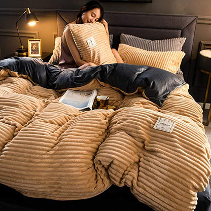 Fleece Dekbedovertrek Hoogwaardig Fleece Groen Ribpatroon Bed Slaapkamer Winter Warm Dekbedovertrekset Zacht Beddengoed