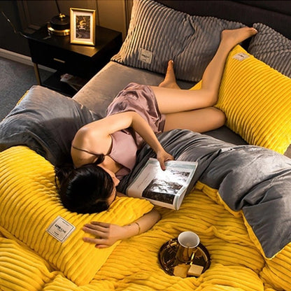Fleece Dekbedovertrek Hoogwaardig Fleece Groen Ribpatroon Bed Slaapkamer Winter Warm Dekbedovertrekset Zacht Beddengoed