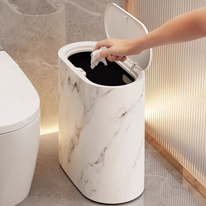 Prullenbak Marmer Look Ovaal Met Deksel Compact 29x29x14,5cm