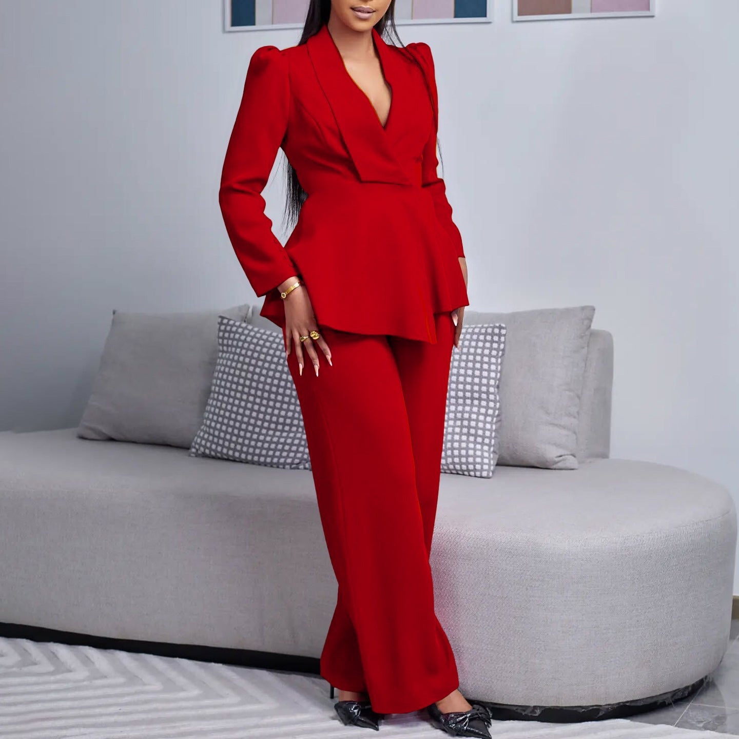 Dames Blazer Set Tweedelig Zakelijke Pantalon Suit