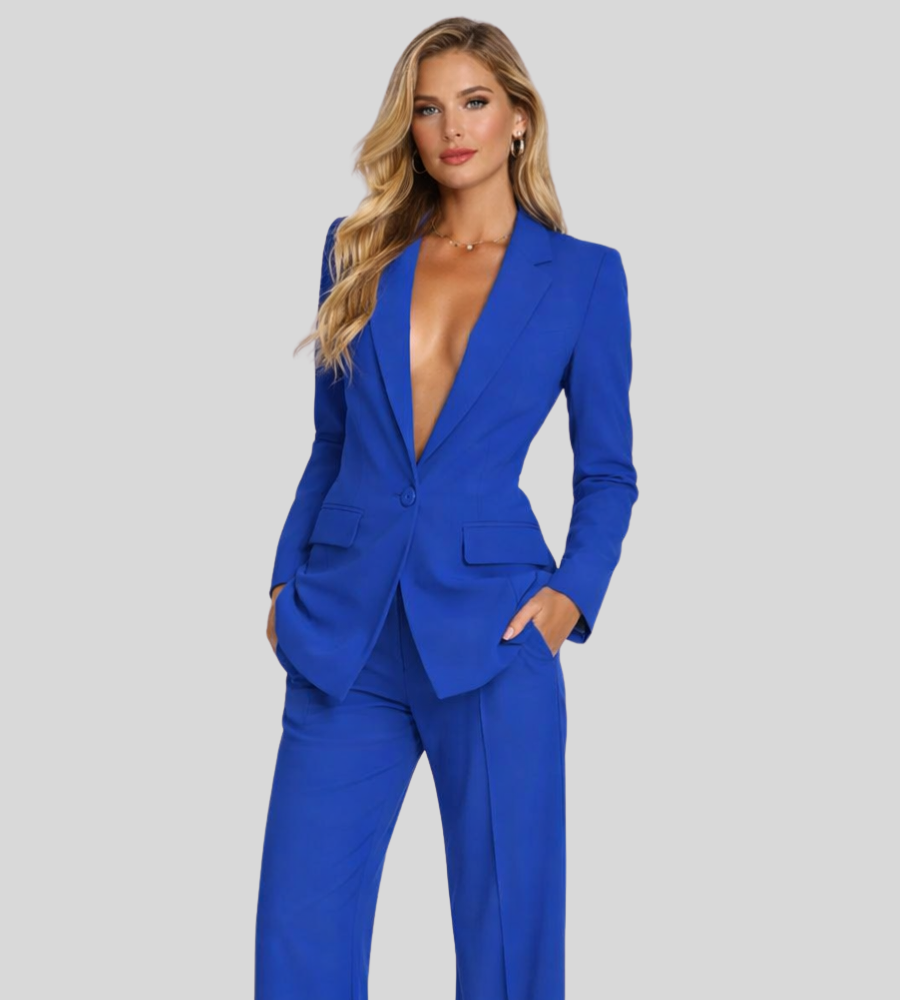 Dames Linnen Colbertrandige Broek Set Regular Fit