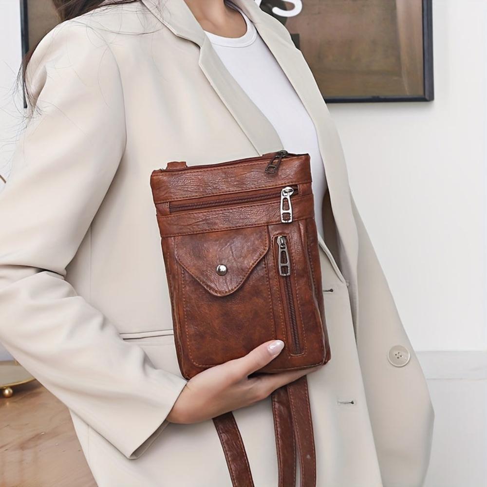 Vintage Schoudertas Retro Crossbody Kunstleer Dames Compacte Handtas Verstelbare Riem Casual Stijl Dagelijks